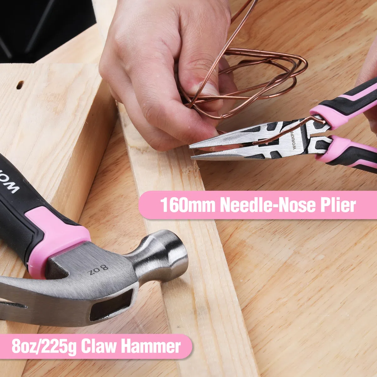 WORKPRO Caisse à Outils Rose 35 Pièces, Trousse à Outils avec Boîte de Rangement, Mallette Outils Rose pour Usage Domestique ou Petits Travaux | Trousse à Outils avec Boîte de Rangement, Mallette Outils Rose pour Usage Domestique ou Petits Travaux