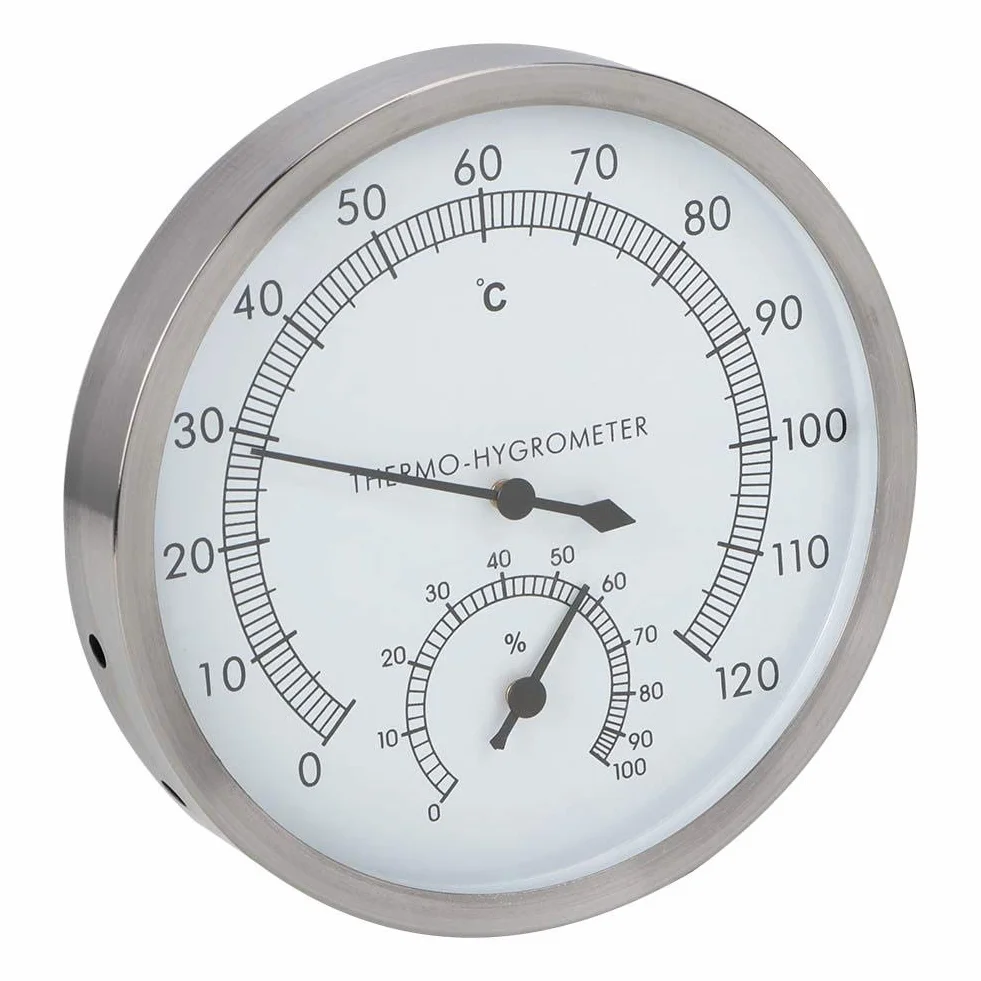 Salle de sauna thermomètre, hammam 2 en 1 en acier inoxydable Salle de sauna Accessoires de salle de sauna Thermomètre Hygromètre Thermo-hygromètre Intérieur pour sauna