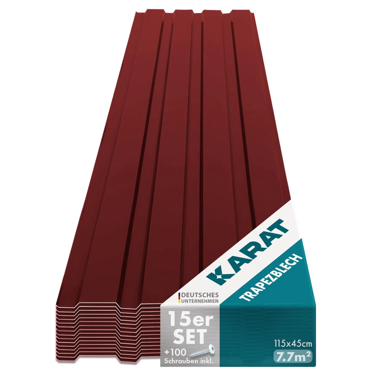 KARAT | Tôles Revêtement de Mur et de Toit | Tôles de bardage, Couverture métallique, tôle trapézoïdale | Lot de 15 tôles - Tôle avec vis | Épaisseur 0,25 mm | 115 x 45 cm, Rouge (Ral 6005)