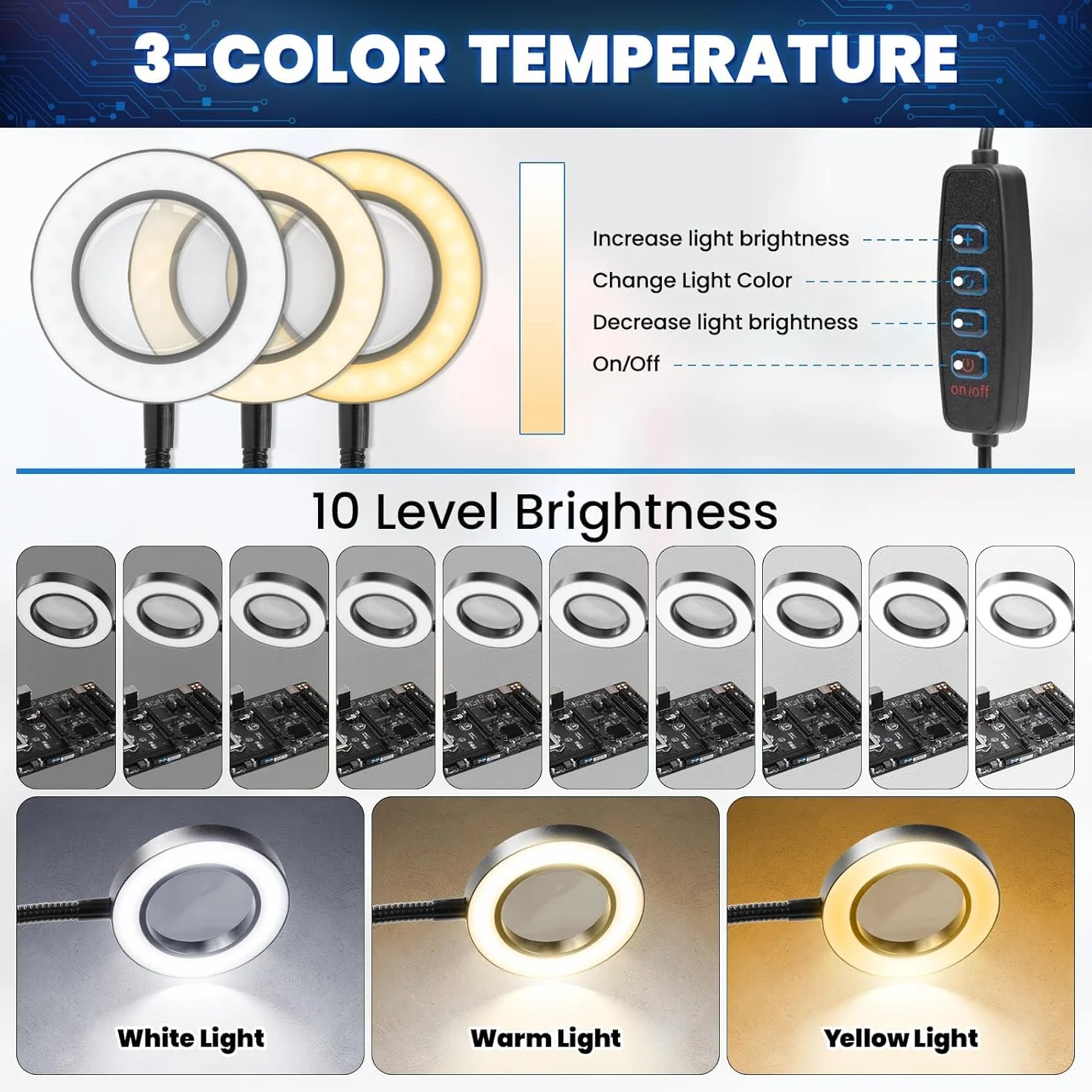 Troisième main - Aide à la soudure troisième main avec 6 loupes lumineuses - Station de soudage avec 4 bras flexibles et lampe loupe LED - Aide à la soudure pour soudeurs, fabricants de bijoux
