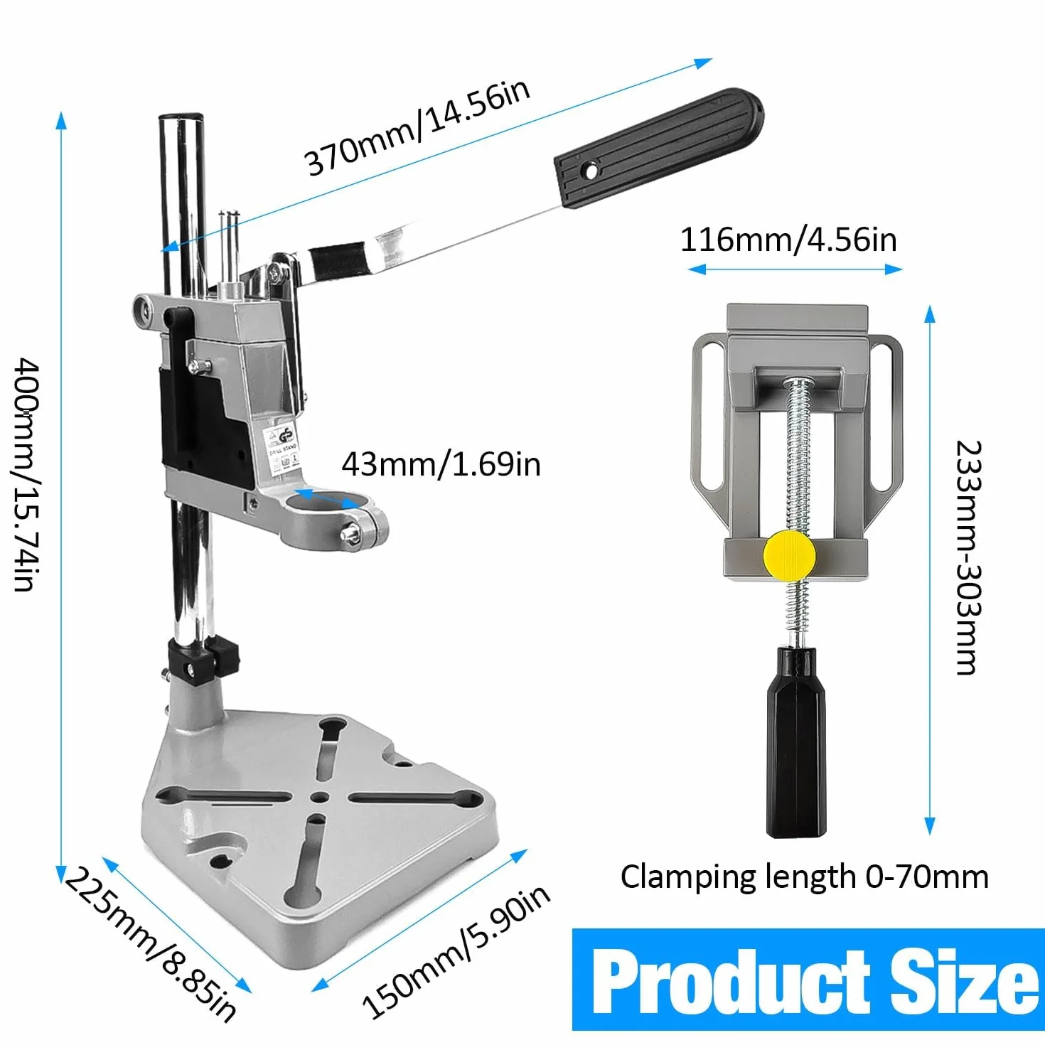 Colonne de Support de Perceuse Réglable avec Mâchoires Plates - Diamètre de Serrage 43 mm pour un Perçage Précis