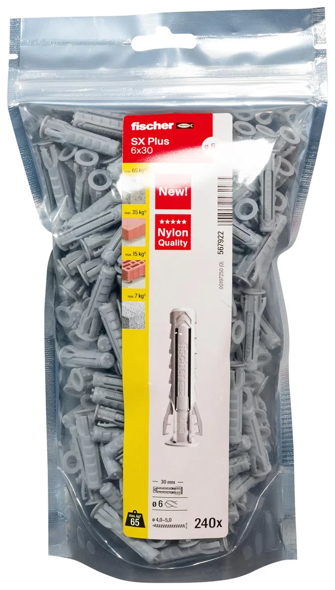 fischer - Big Pack de 240 Chevilles SX Plus 6x30, bi-matière et Multi-matériaux