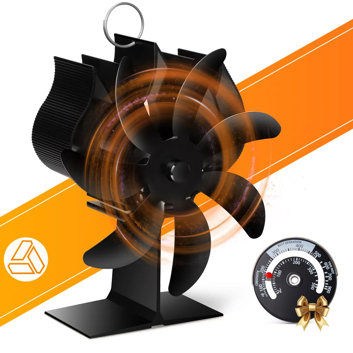 Nauotk Ventilateur Poele à Bois 7 Pages, Silencieux Ventilateur à Poêle avec Thermomètre, Écologique Alimenté Par la Chaleur, Ventilateur de Poêle pour Poele a Granulés,Foyer à Bois