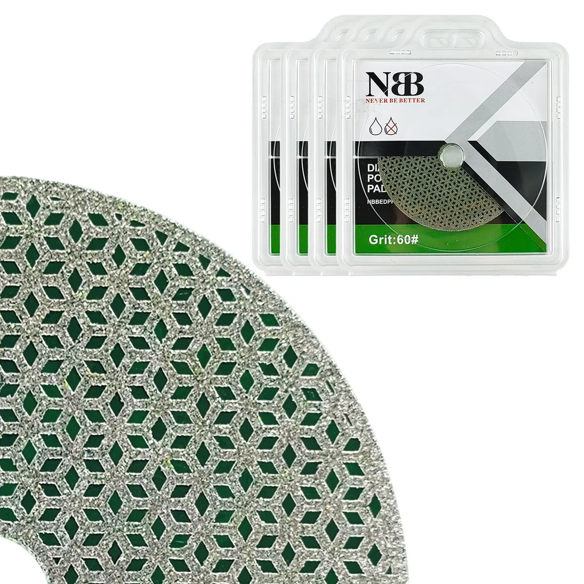 NBB Tampon de polissage diamant électroplaqué pour polissage à sec sur marbre granit pierre naturelle céramique bois verre métal diamètre 100 mm 4" avec support en nylon (60#, 4)