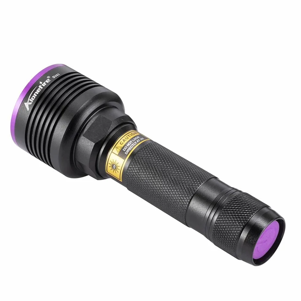 Alonefire SV41 10W Lampe Torche UV LED 395nm Rechargeable Lampe Ultraviolet Lumiere Noire Détecteur D'urine pour Resine, Pêche, Scorpion, Minéraux avec Lunettes de Protection UV, Chargeur, Batterie