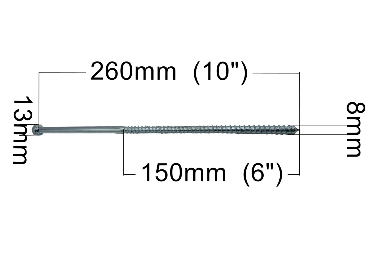 Lot de 10 vis dormeuses robustes 8 x 260 mm à tête hexagonale zinguée pour fixations bois à béton, pour une utilisation en extérieur dans les terrasses, clôtures et projets d'aménagement paysager
