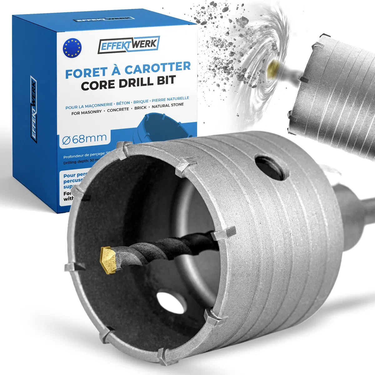 Foret à noyau 68 mm, kit de scie cloche pour béton, brique et pierre, foret creux circulaire avec foret central en carbure et tige SDS Plus