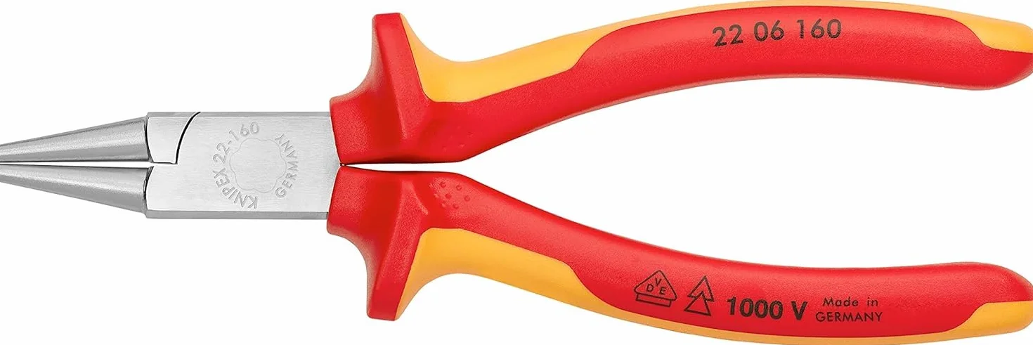 Knipex Pince à becs ronds chromée isolées par gaines bi-matière, certifiées VDE 160 mm, 22 06 160