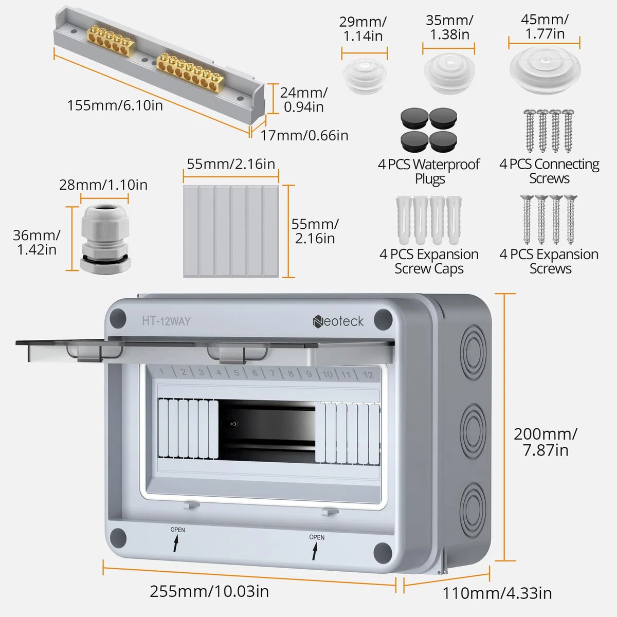 Neoteck Coffret de Distribution 12 Modules Étanche IP65 - Coffret Électrique Modulaire Transparent ABS - Tableau Mural Extérieur pour Maison Garage Jardin Bricolage