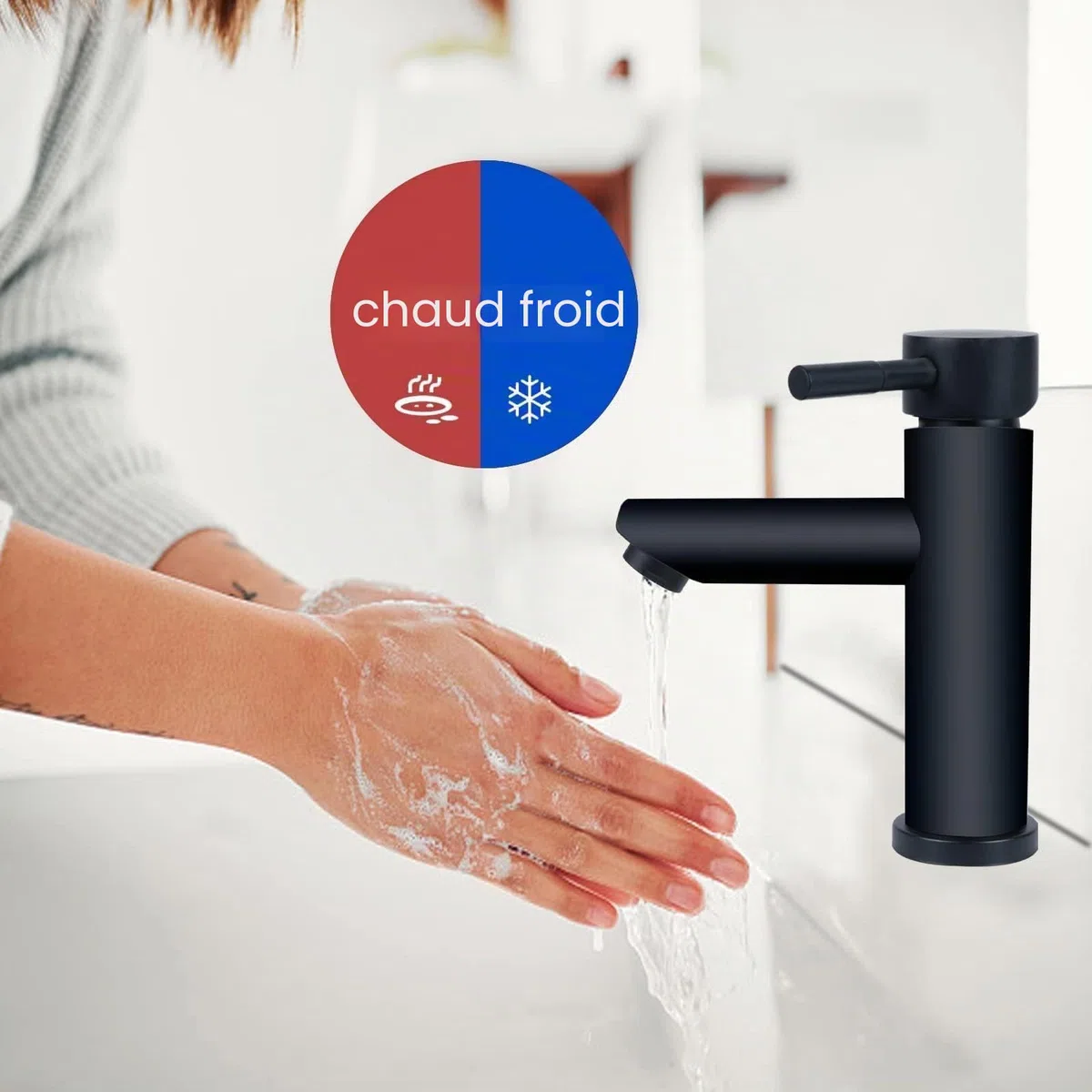 Robinet de salle de bain Robinet de salle de bain noir Robinetterie de lavabo Mat Set de robinetterie de lavabo pour salle de bain cuisine 304 acier inoxydable