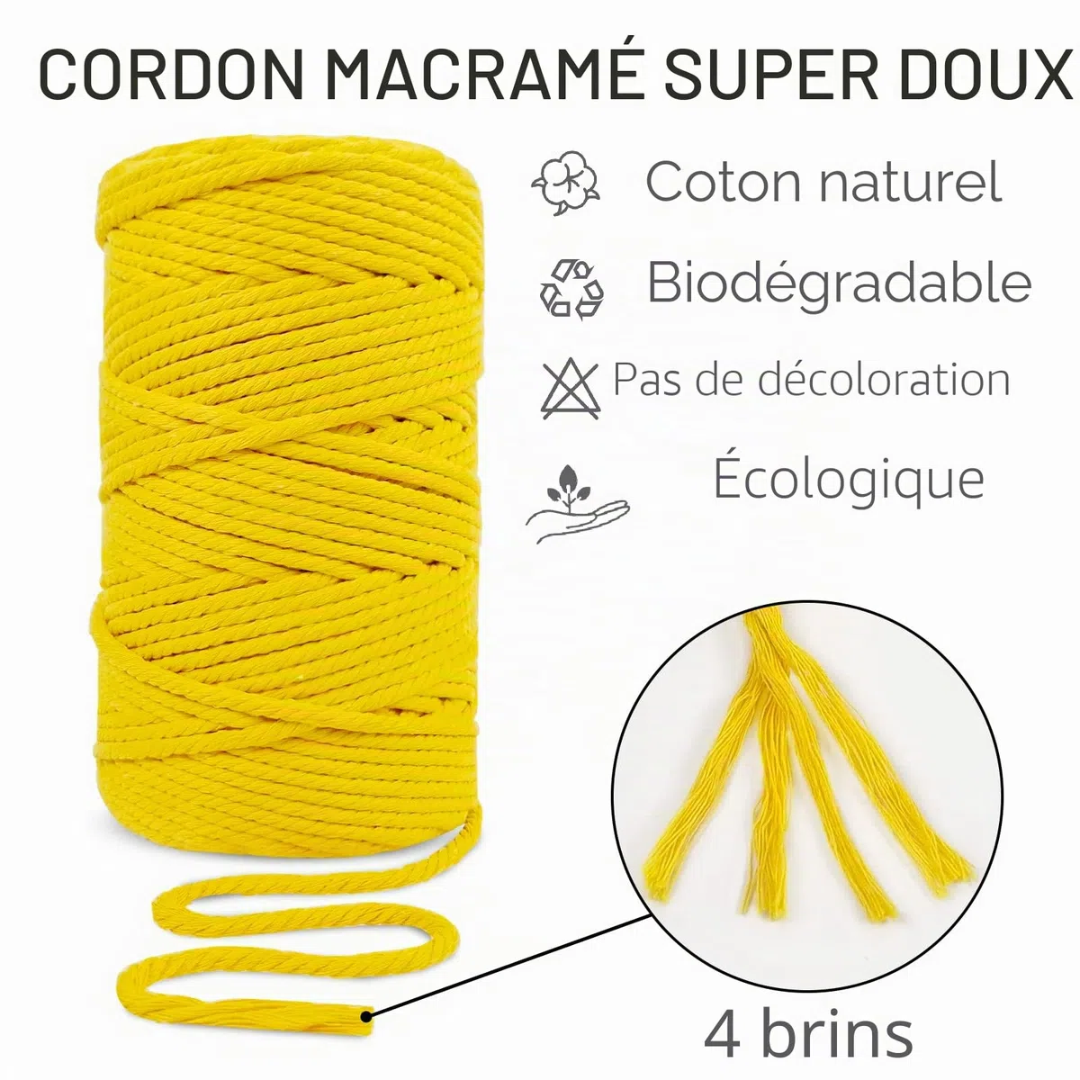 Corde Macramé 5mm x 100m, Fil Macramé Coton Naturel, Grosse Ficelle Cordelette 5mm Cordon pour Mural, Porte Plante, Bricolage, Décoration Boho (Naturel)
