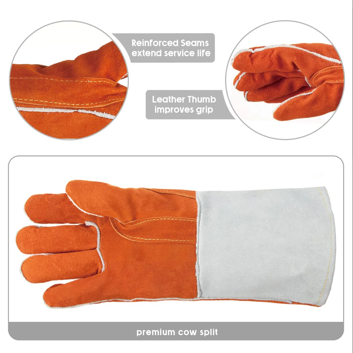 ANDANDA Gants de soudure en cuir forgé,33 cm,Résistants à la chaleur et au feu, les étincelles et les projections de soudure,Fonctionnent parfaitement pour les soudeurs