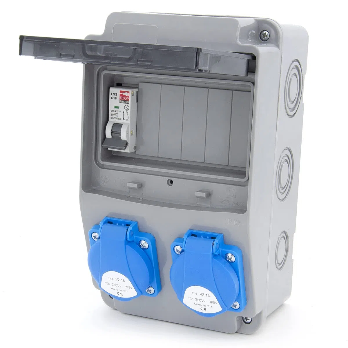 Répartiteur de courant de chantier 6NO 2 x 230 V + LS et FI câblé (2 x 230 V + 1 x LS C16)