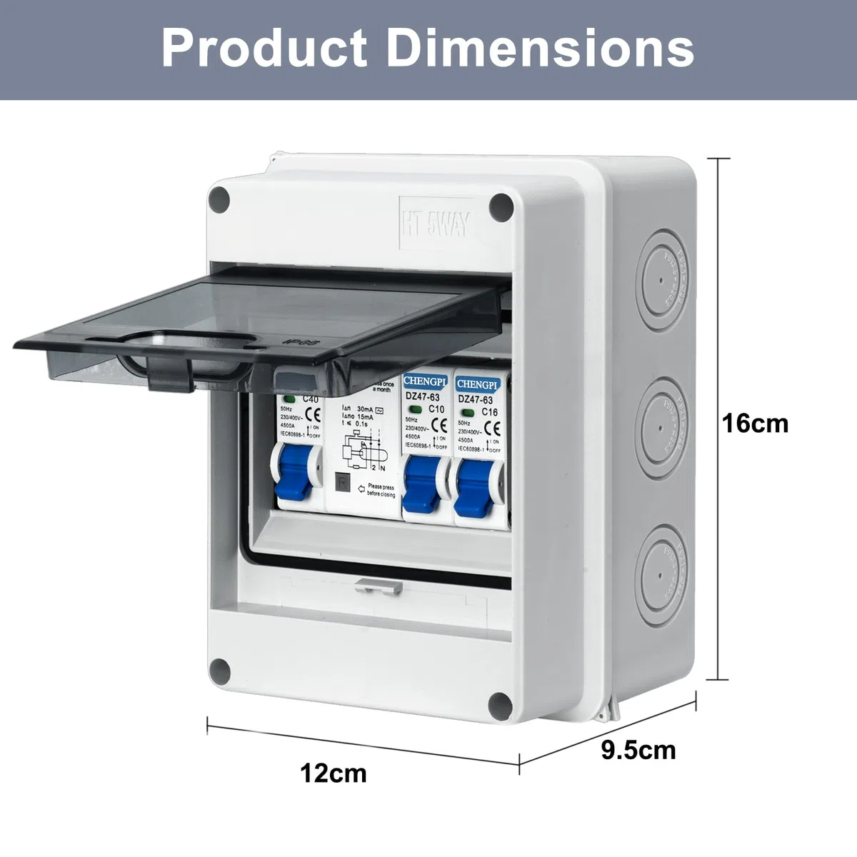 Boîte Coffret Electrique Etanche,Boîtier de Distribution avec Rangée de Cuivre,Disjoncteurs électriques 40A CA,Sectionneur 10A+16A CA pour Maison/Bureau,Montage sur Rail 35mm