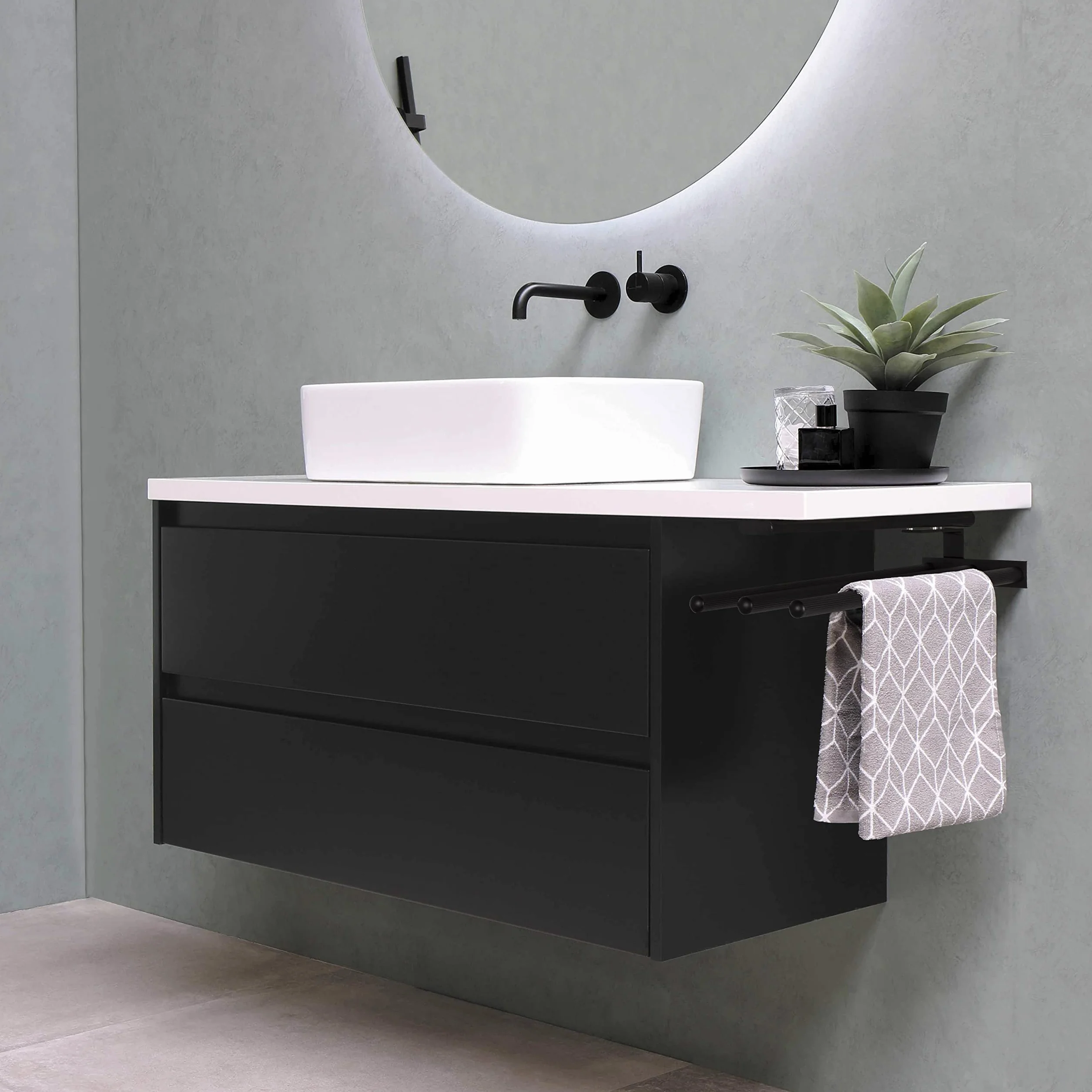 SOTECH Porte-Serviettes en Aluminium TED 1 Bras Noir Mat (450-730 mm, télescopique) Porte-Serviettes télescopique pour la Salle de Bains ou la Cuisine