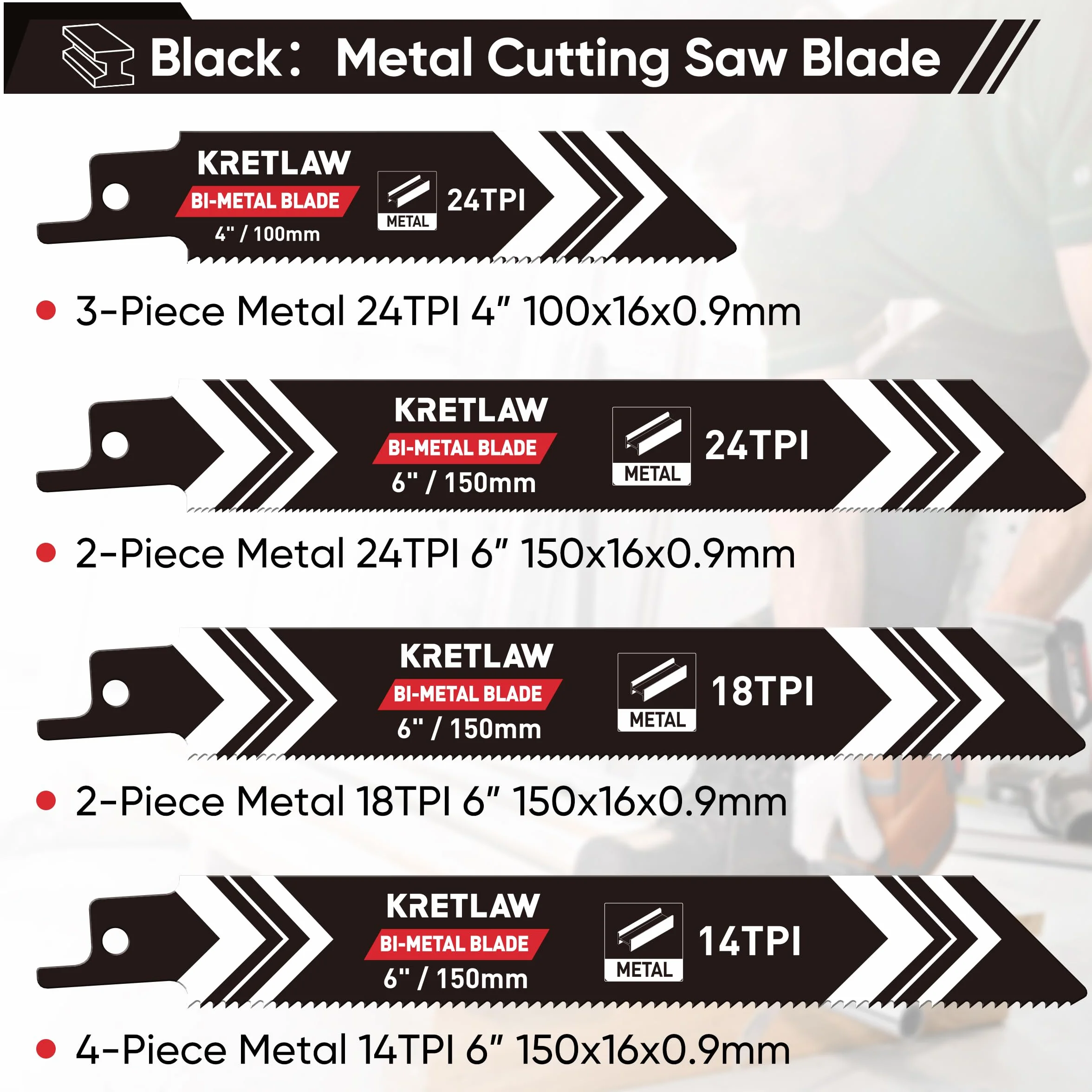 KRETLAW Lames de scie sabre 36 pièces, ensemble de lames de rechange en HCS et bimétal pour bois, métal et plastique avec sac à main