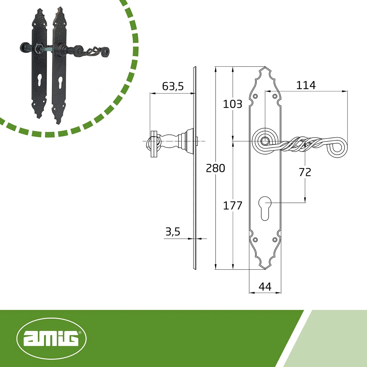Amig - Ensemble de poignées de porte - Poignées avec rosace pour portes de passage - Design moderne et résistance quotidienne - Carré de 8 mm - Aluminium - Finition noire mate