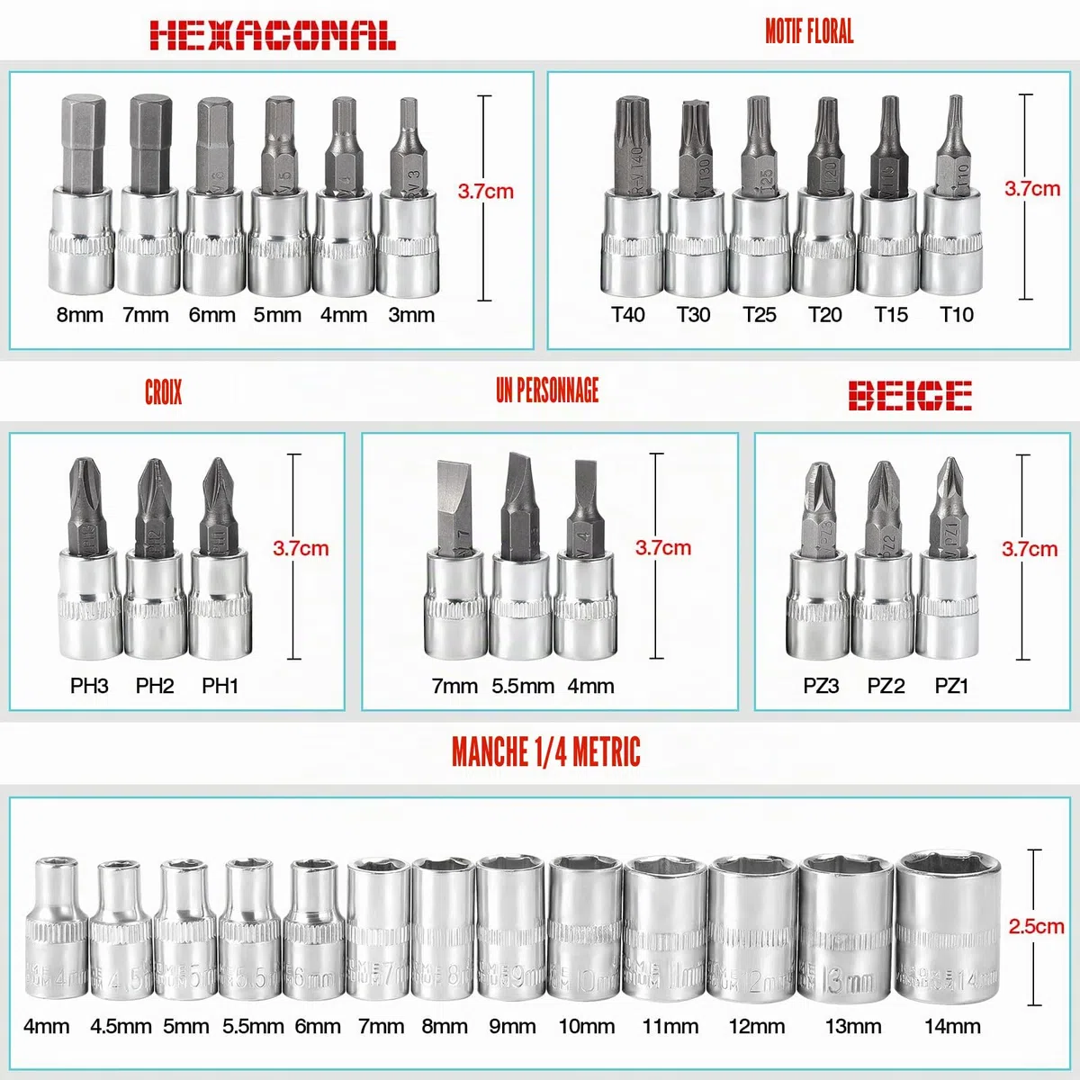 46pcs kit de clé à douille, kit de clé à cliquet, kit de clé à cliquet à douille métrique, outil de réparation de voiture à tête de tournevis 1/4 "(noir)