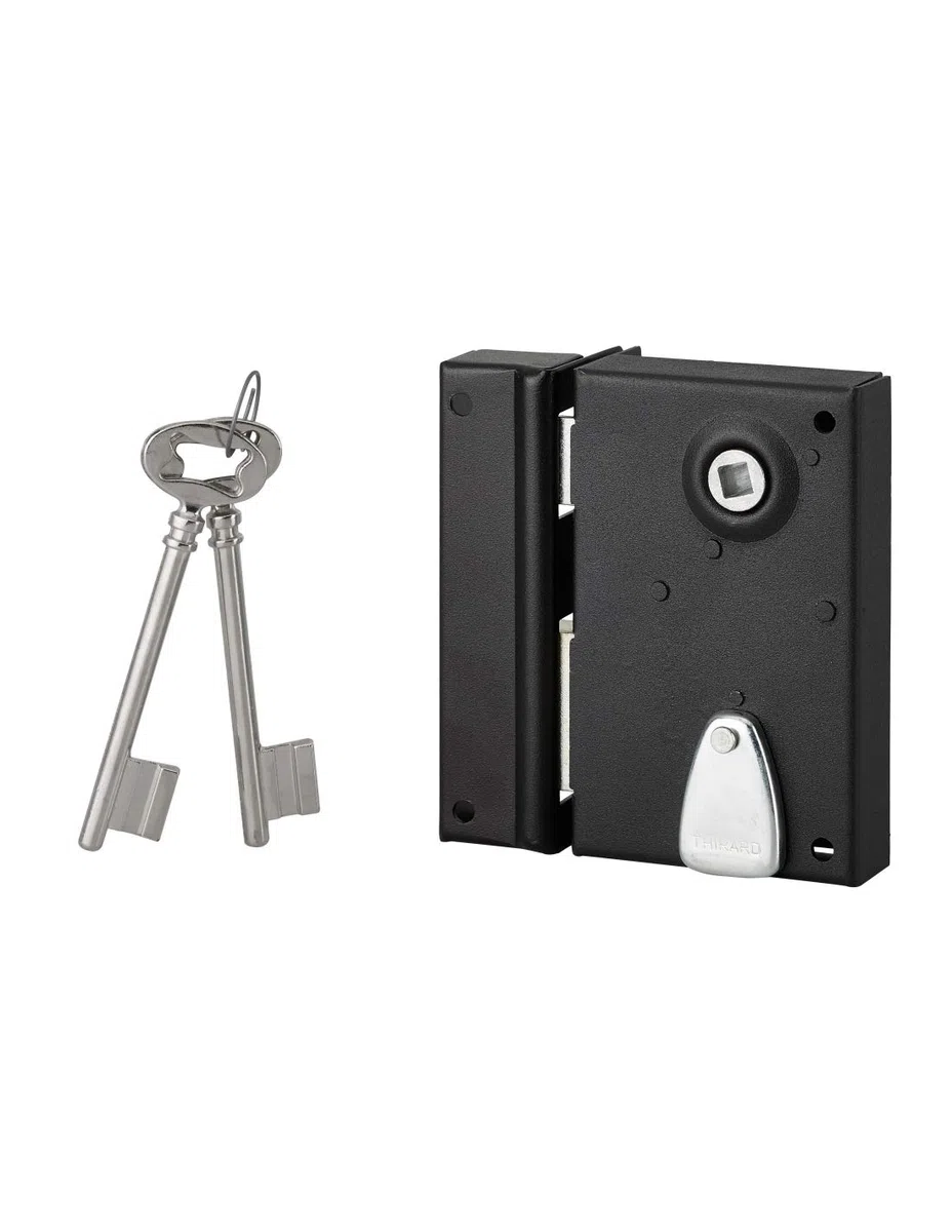 THIRARD - Serrure Verticale en Applique à Clé à Fouillot pour Porte Intérieure - Carré 7 mm - Axe 40 mm - Dimensions 110 x 70 mm - Finition Noir - 1 Clé Fournie - Sécurité Renforcée