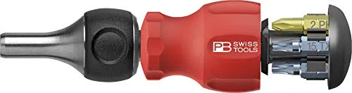 PB Swiss Tools Clé à cliquet Insider Stubby PB-8453 R-30 – Outil de poche avec porte-embouts et 6 embouts de précision C6 – Fabriqué en Suisse