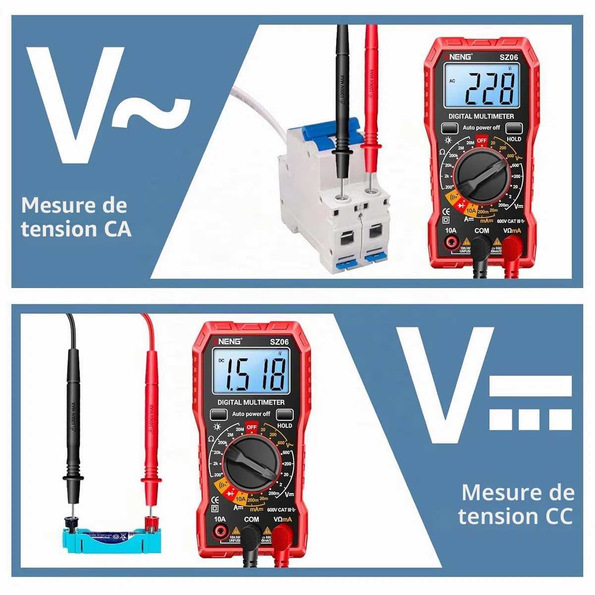 ANENG Multimètre Numérique SZ06,Ampèremètre Ohm Automatique,Tension AC/DC,Courant AC/DC,Résistance,Diode,Buzzer,Outil électrique Portatif