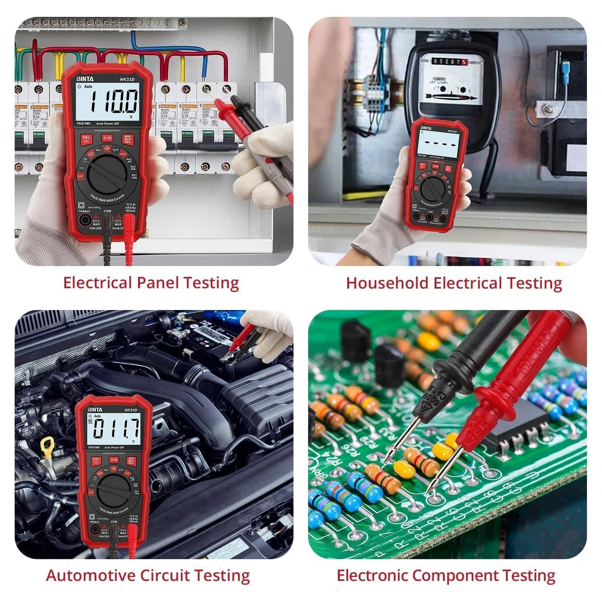 BINTA Multimètre Automatique Numérique 6000 Comptes avec Écran LCD Tension AC/DC, Capacité, Résistance, NCV Live, HFE, Mesure des Transistors, Rapport Cyclique pour Automobile, Maison et Industrie