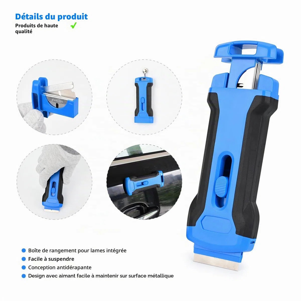 EHDIS Kit Grattoir Vitre - Grattoir 4INCH avec Long Manche(15-58INCH) et Grattoir Plaque Vitrocéramique, avec 30 Lames, pour Carrelage, Papier Peint, Colle, Miroir, La Table de Cuisson