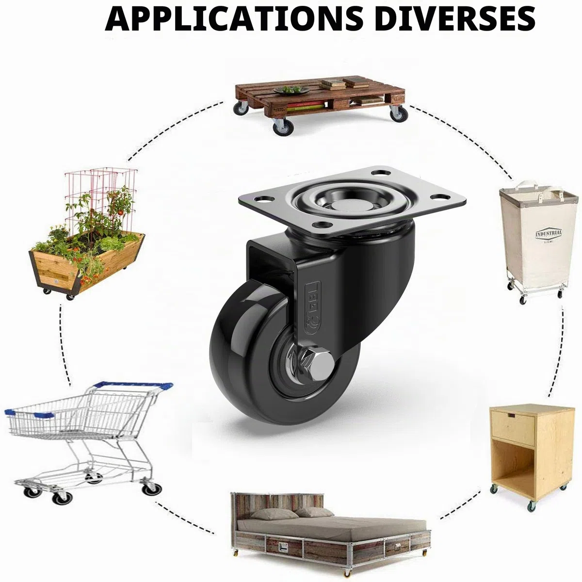 GBL 4 Roulettes Pivotantes Pour Meubles sans Frein + Vis - 50mm Jusqu'à 200KG - Roulette Sans Traces au Sol pour Charge Lourde - Roue en Caoutchouc pour Chariot - Noires