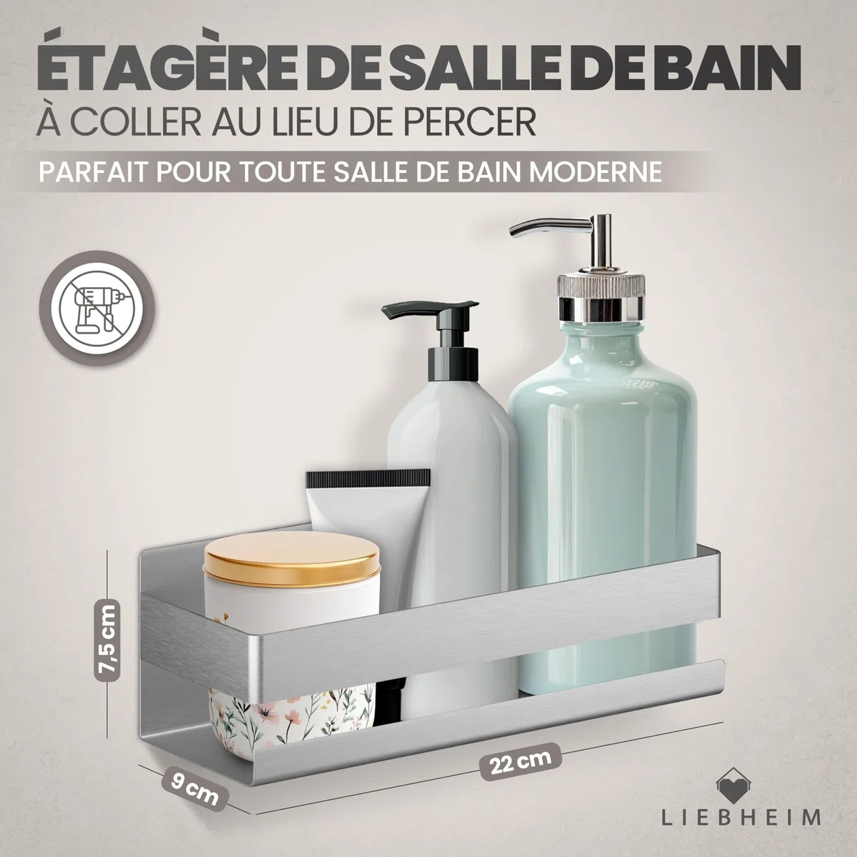 LIEBHEIM Etagere Douche Sans Percage - Etagere Salle de Bain - Porte-savon Douche - shower shelf - support gel douche salle de bain - rangement baignoire