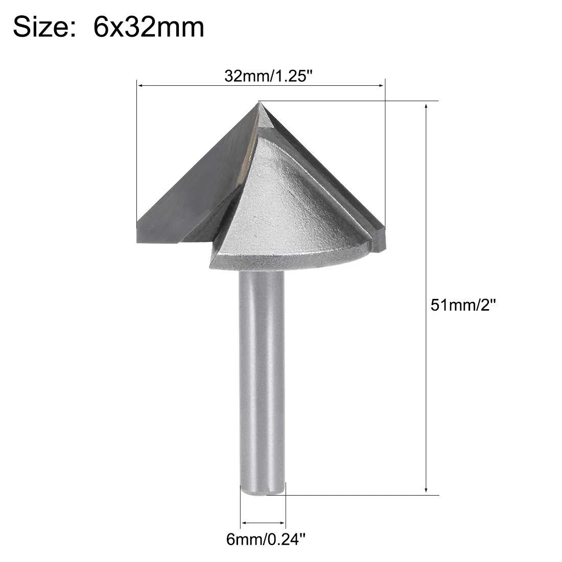 sourcing map 90 Degré V-Rainure Fraise Mèche 32mm Diamètre avec 6mm Tige Titane Acier Incisé V Fraise à Rainurer Gris