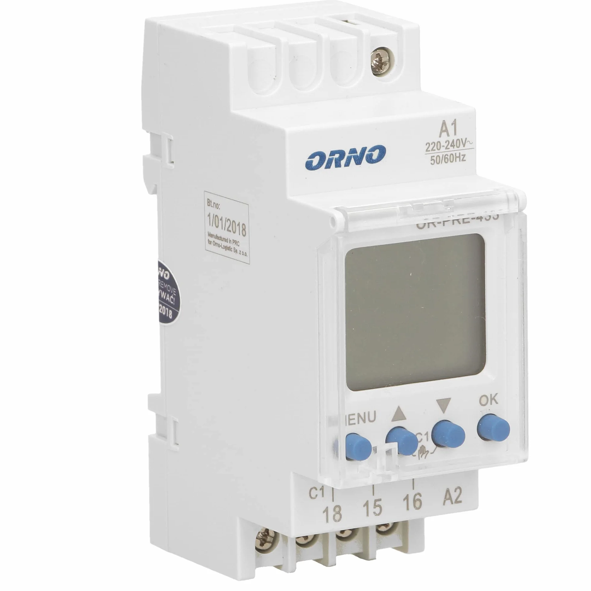 ORNO PRE-433 Minuterie Relais Temporisé Minuteur Numérique pour Montage sur Rail DIN Indicateur LED avec 52 Programmes Programmable