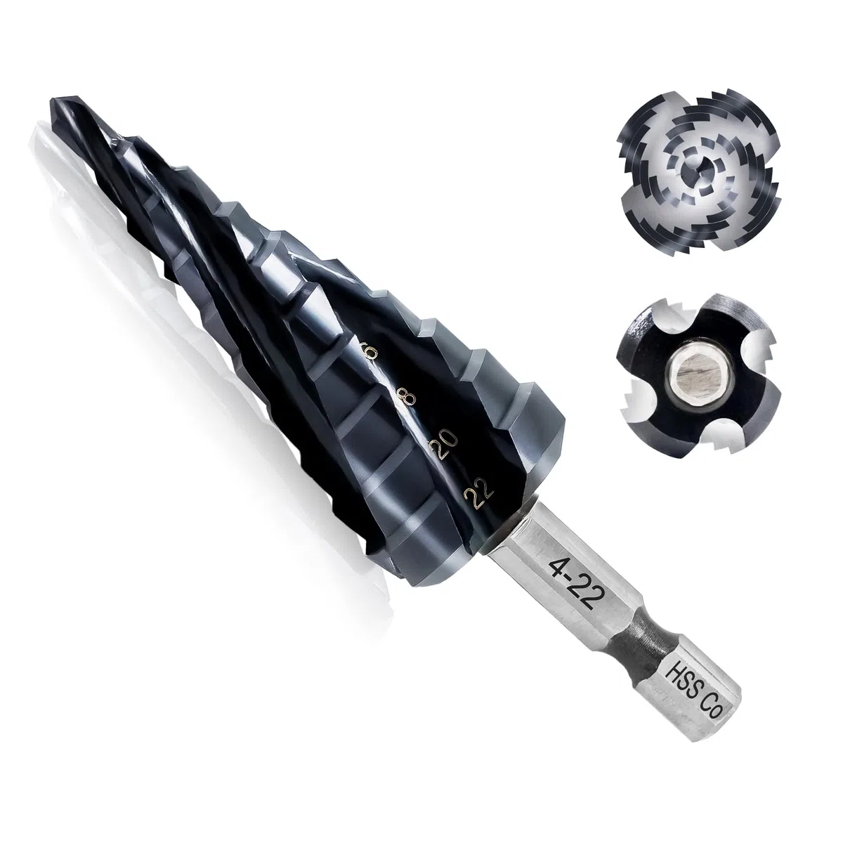 Foret Étagé Metal,Cobalt HSS M35 Ø 4-22 mm avec Revêtement AlTiN et Queue Hexagonale Rapide - Fraise Étagée Multimatériaux (Acier Inoxydable, Métal, Aluminium, Cuivre, Bois, Plastique)