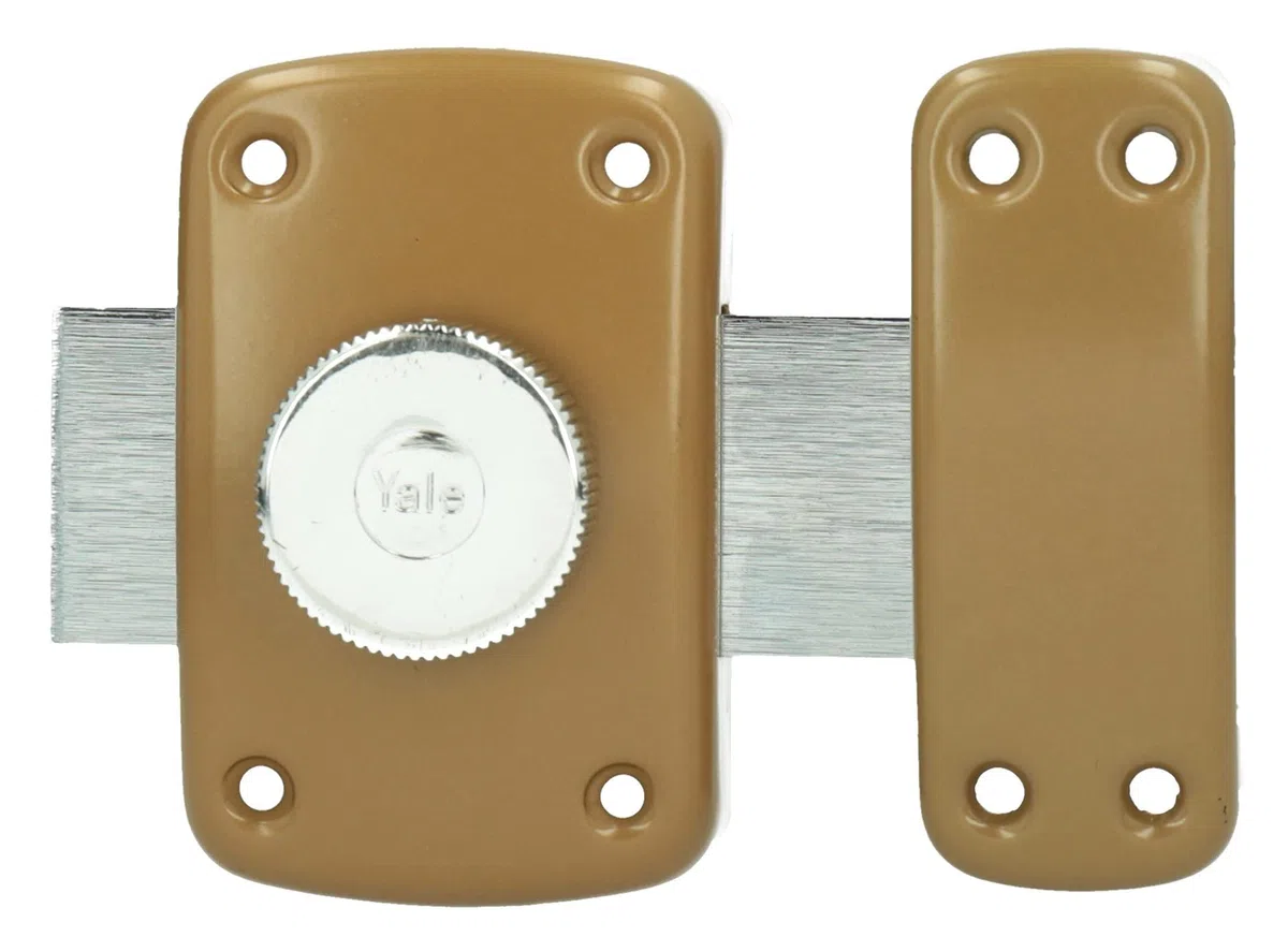 Yale Verrou de Porte Bouton/Cylindre - Ouverture à Bouton intérieur, Clé extérieur - Cylindre diamètre 23 mm, Longueur 45 mm, 5 goupilles - YV10BT/45-3 clés, Marron Doré