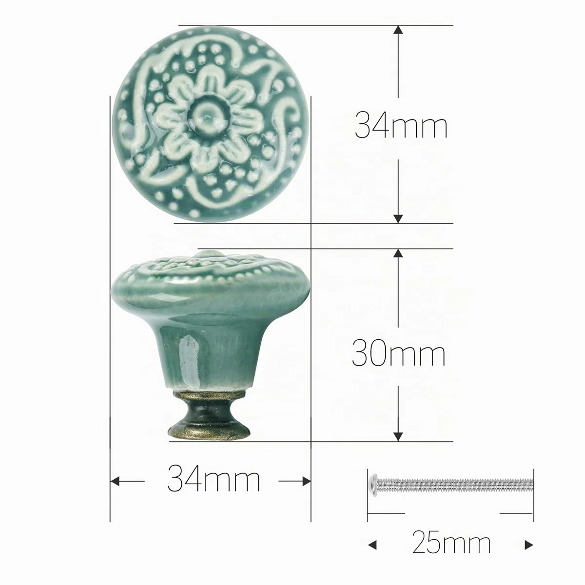 Lot de 12 boutons d'armoire vintage avec poignées rondes en céramique de 34 mm, poignées pour meubles vintage ronds pour maison, adaptées aux commodes, armoires, poignées de porte (vert)