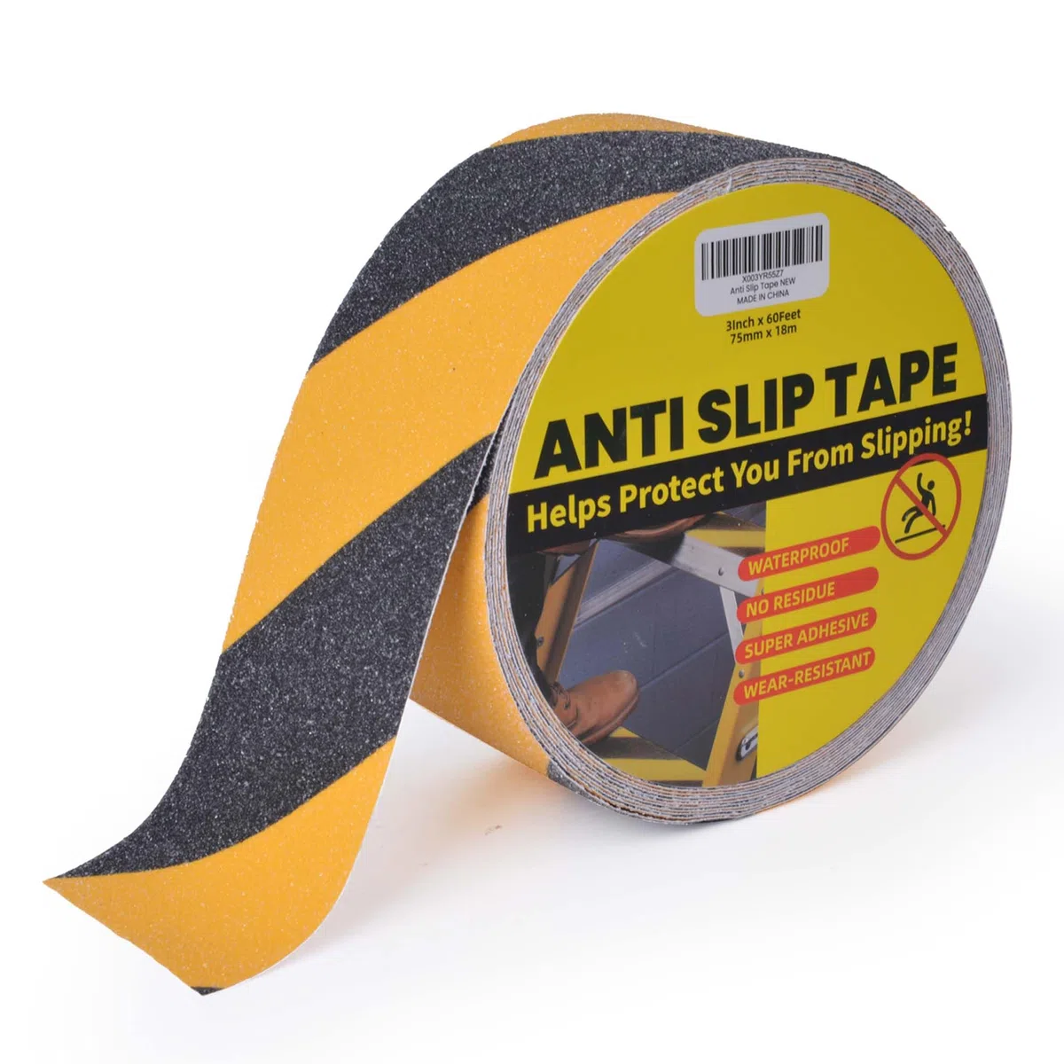 TAPEBEAR Ruban Adhésif Antidérapant, Ruban De Sécurité Antidérapant, Bande D'marquage, Haute Traction, Noir/Jaune, Pour Les Escalier, Les Marches, Intérieure Et Extérieure, 75mmx18m
