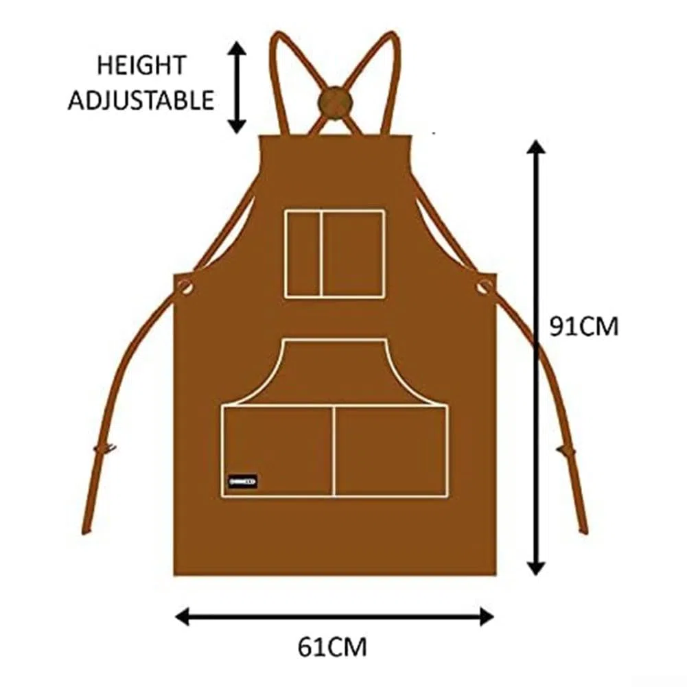 Tablier de soudeur en cuir de vache avec 6 poches pour homme - Résistant à la chaleur - Protection contre les flammes - Pour atelier de forgeron, armurier - Rangement d'outils - Motif croisé dans le