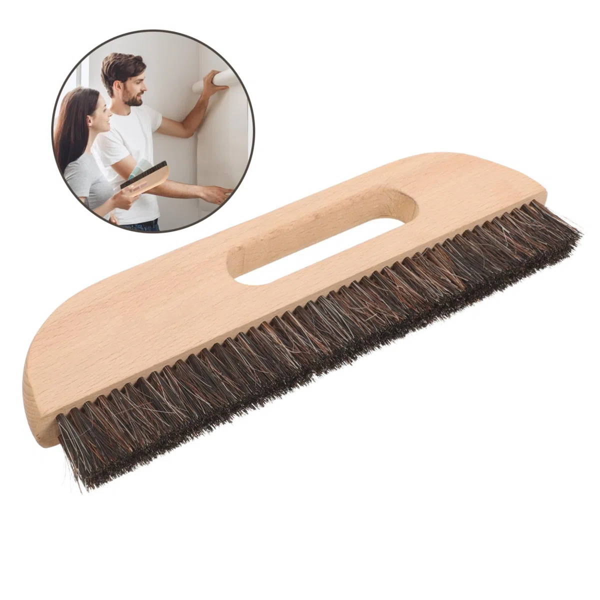Brosse à Maroufler Multi Usage avec Manche Ergonomique Brosse à Tapissier pour Peint et Lissage Mural Poils Longs Denses et Résistants