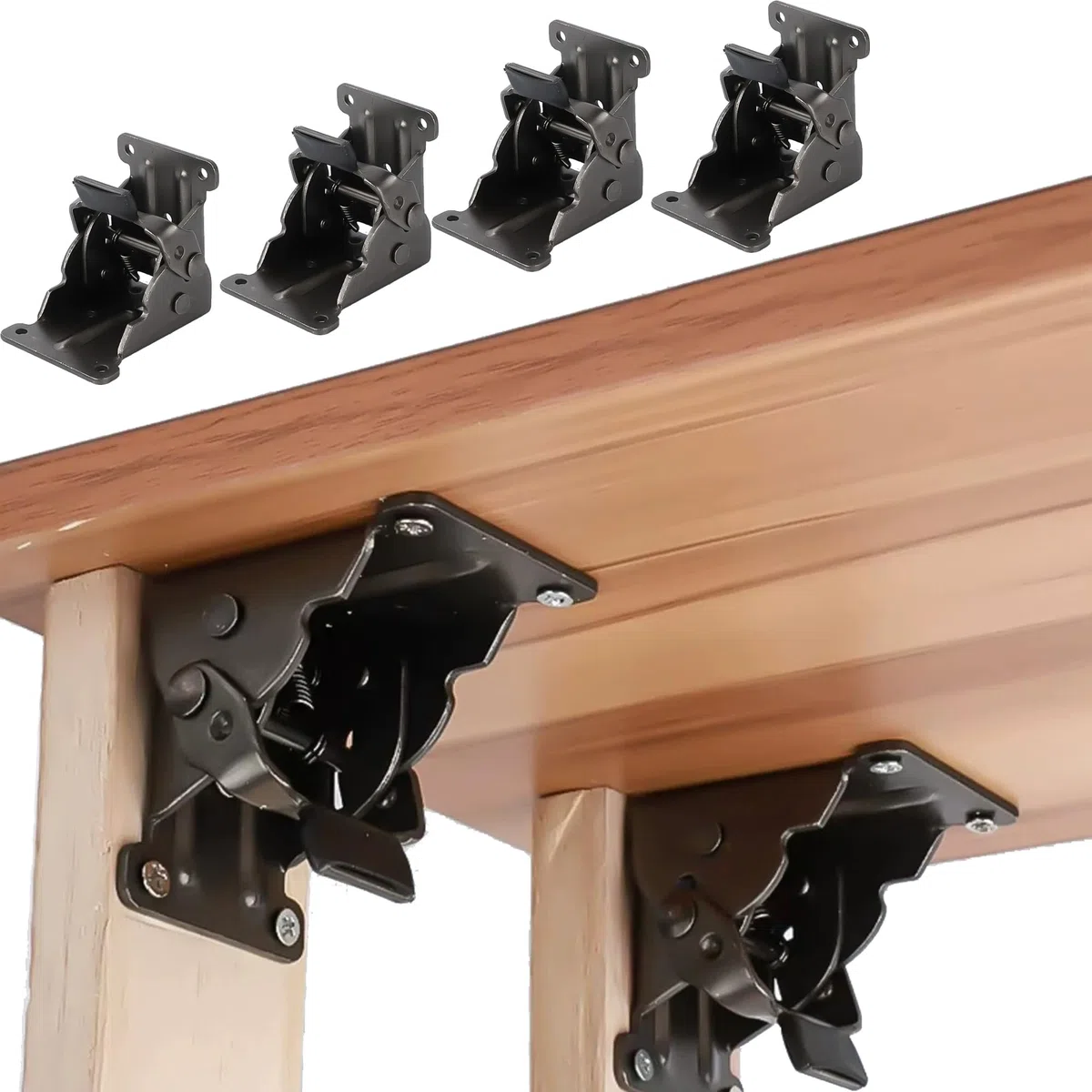 4Pcs Support de Support Pliable,Charnières Autobloquantes,Charnière pour Pieds à Rabat de Meuble Pliant,Support Pliable Raccords de Jambe et Accolade, Pour Table, Lit et Mobilier à Mécanisme