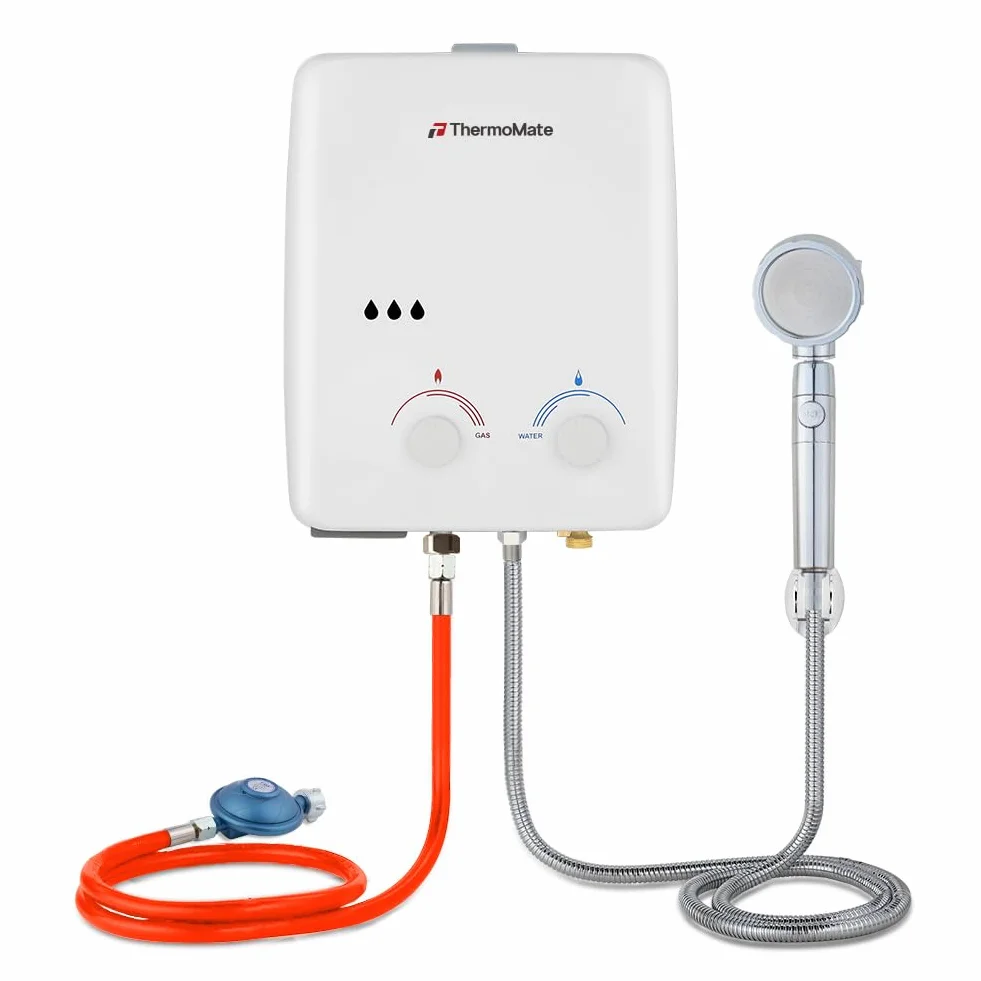 ThermoMate Chauffe-eau instantané à gaz sans réservoir, chauffe-eau portable instantané, 10 kW, 50 mbar, pour camping, bateau, camping-car