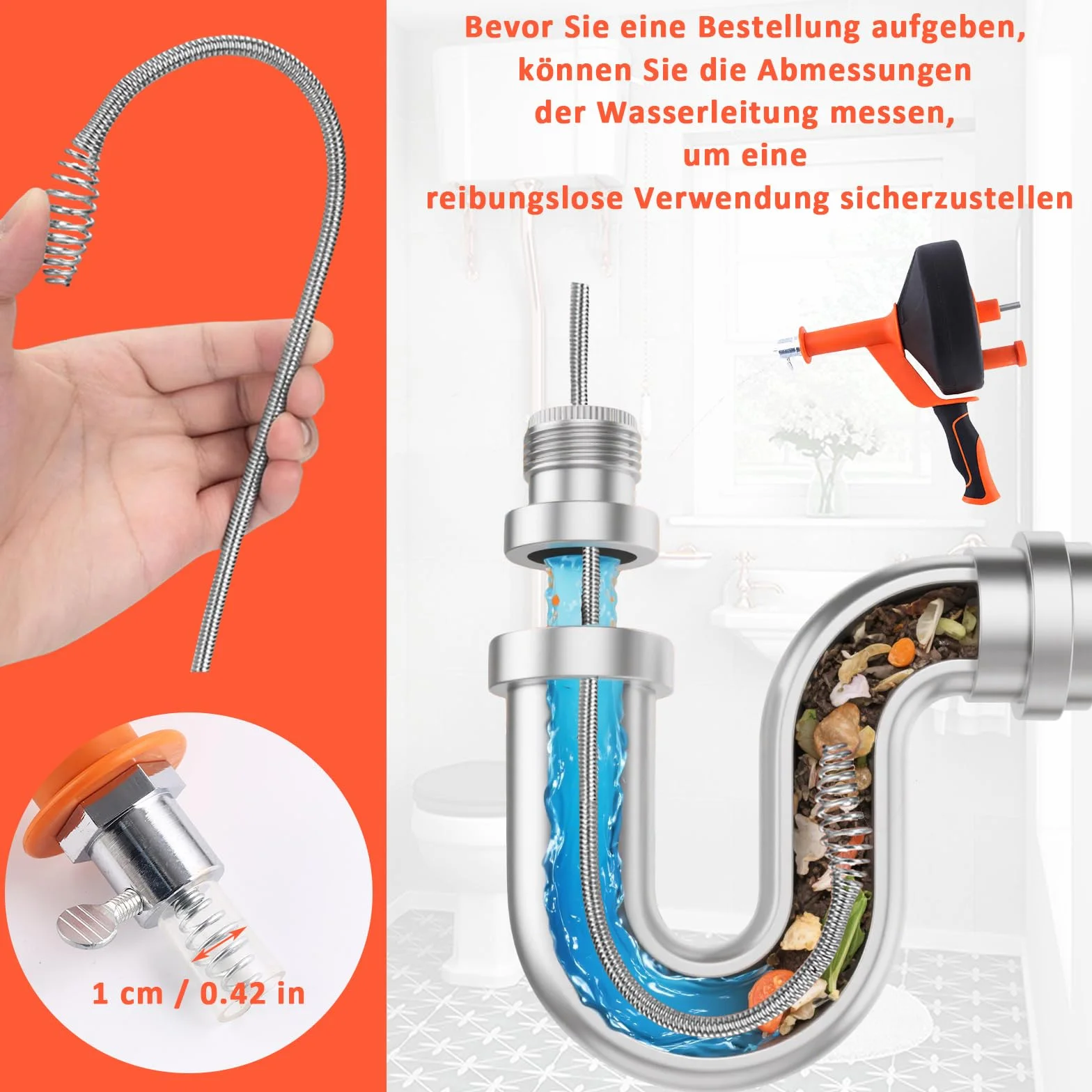 Spirale de Nettoyage de Tuyaux, Furet Deboucheur Canalisation En Spirale 13 Mètres, Spirale de Débouchage pour Nettoyage de Canalisations, pour Un Nettoyage Des Tuyaux, Cuisine