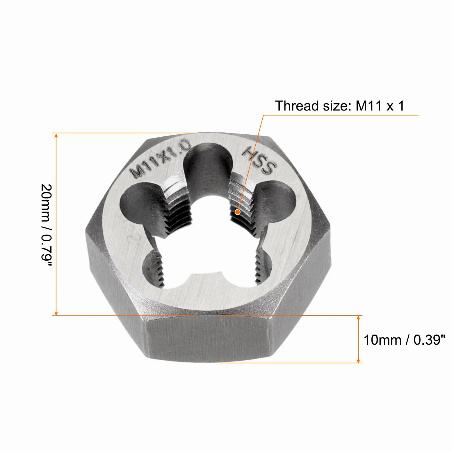 sourcing map Matrice de filetage hexagonale M11 x 1 - Filetage métrique - Pour droitier - Acier rapide - Outil de réparation
