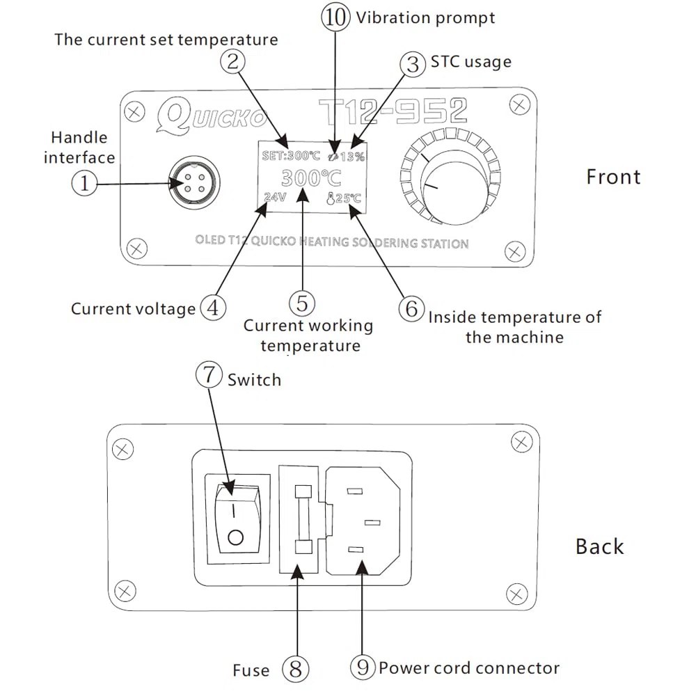 QUICKO Station de fer à souder T12 avec écran OLED - Contrôleur de température - Poignée électronique - Boîtier en alliage d'aluminium - Équipement d'alimentation 110 V T12-ILS JL02 KU BL BC1 Sting
