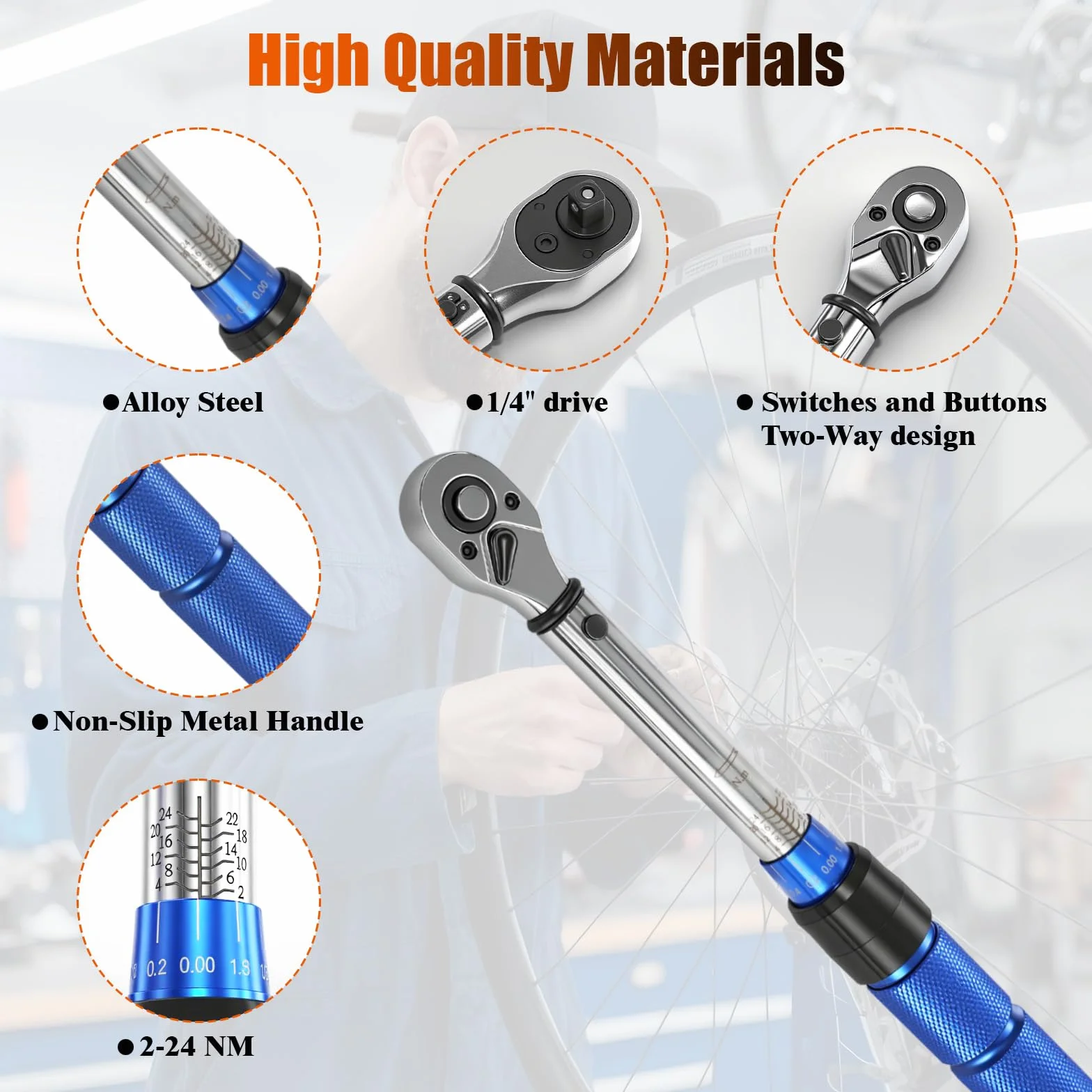 Clé Dynamométrique 1/4'', 2-24Nm, Précision ±3% avec 72 Dents, Clef Dynamometrique Réversible, Clés Dynamométriques avec Barre D'extension 100mm, Kit D'entretien pour Vélo, Moto et Voiture