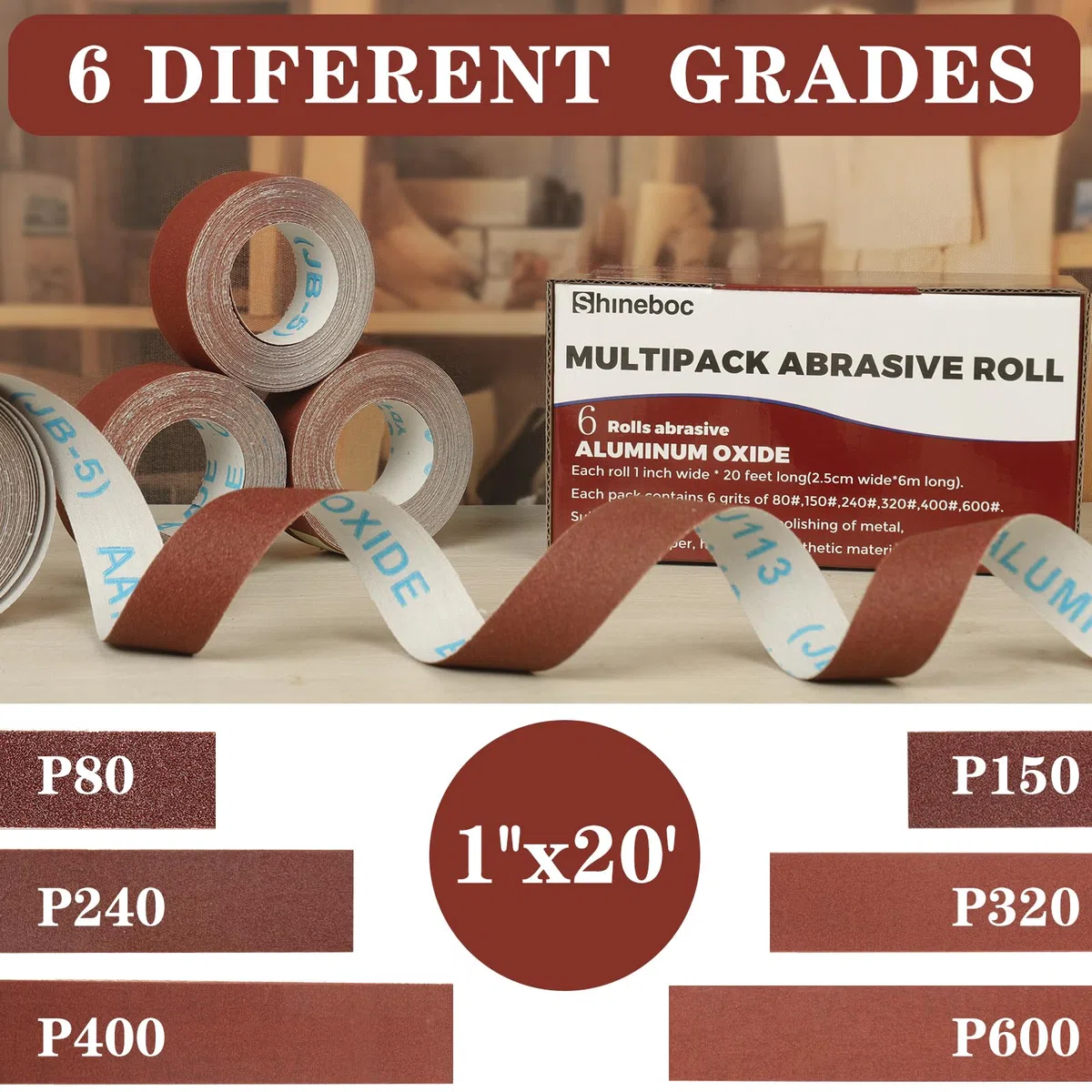 Rouleaux Papier Abrasif Grain 80-600 Papier Poncer Sec et Humide | 25 mm x 6 m pour la Réparation de Meubles en Bois le Ponçage de Métaux, le Polissage de Voitures