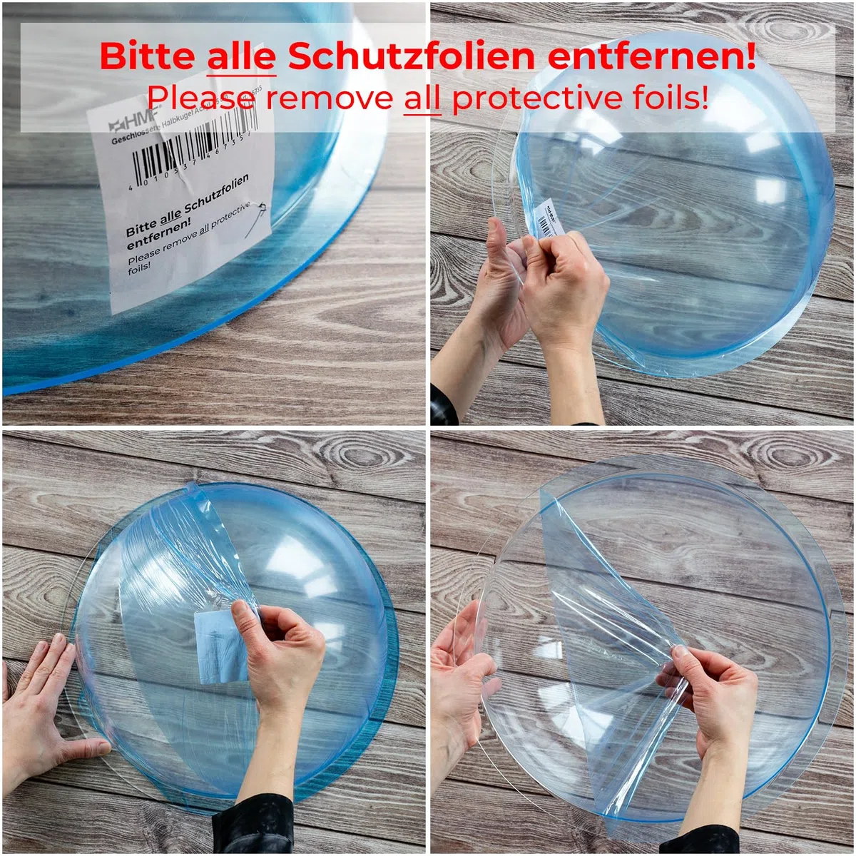 HMF 46735 Demi-sphère en acrylique, avec bord et capot en acrylique, pour le bricolage, diamètre : 35 cm, transparente