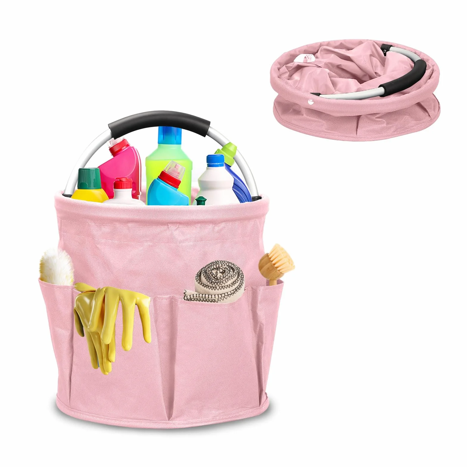 17L Panier pour Produit de Nettoyage, Organisateur de Nettoyage, Panier de Nettoyage avec Poignée et Multi-Poches, Oxford 600D Rangement Produits Menagers pour Jardin, Salle De Bain (Noir)