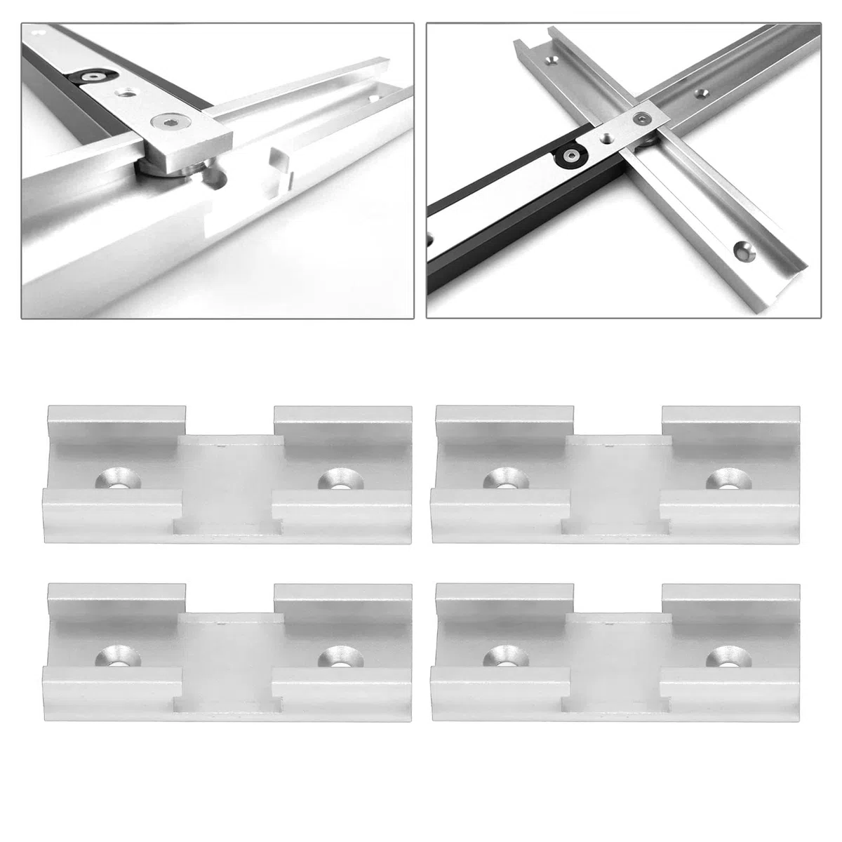 Zerodis Pince de rail en T, 4 pièces de croisement de rail en T en aluminium pour le bricolage (Argent)