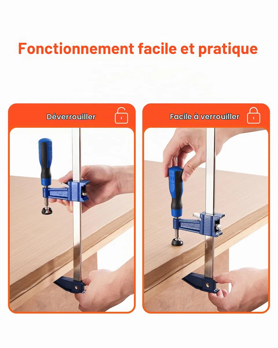 VEVOR Serre-Joints Verrouillable 2PCs Ouverture de la Mâchoire 91,4 cm, Pince Écarteur en F Capacité Max. 272 kg, Profondeur 6,35 cm, en Fonte et Acier au Carbone, Facile à Utiliser, pour Menuisier