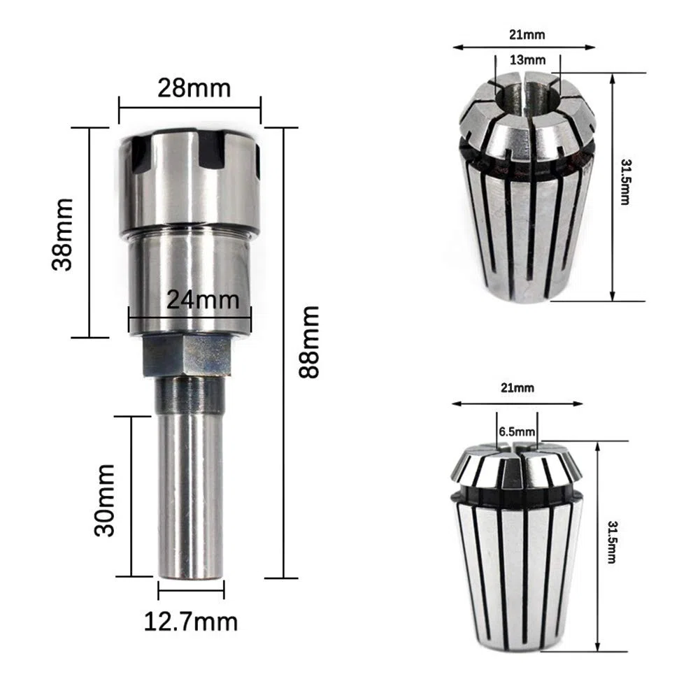 1/2" Tige ER20 Extension Rod de Collet de Routeur, avec 6.5 mm et 13 mm ER20 Ressort Collet Set Kit de Pince de Serrage pour CNC Machine de Gravure & Outil de Meulage