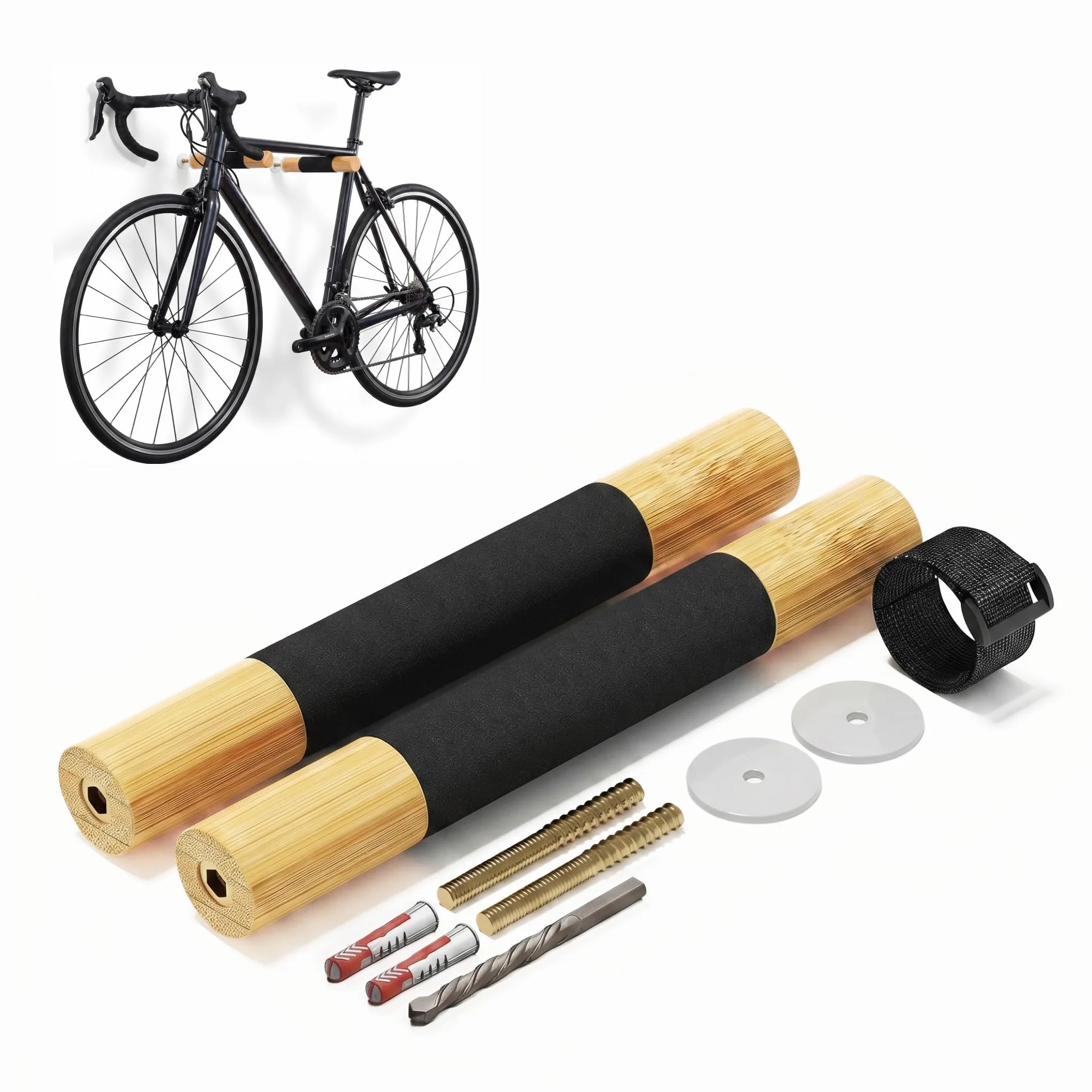 Porte Velo Mural en Bambou - Support Velo Mural - Accroche Velo Mural | BAM BOO BOX Accroche Velo Mural - Support Mural Velo pour Garage, en Bambou Robuste avec Rangement pour Casque